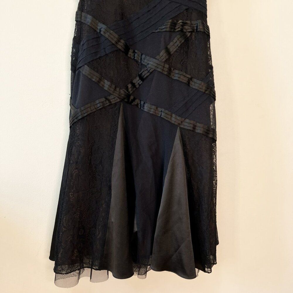 Y2K Karen Millen Blue and Black Satin and Lace Pieced Sleeveless Dress - Picture 4 of 9